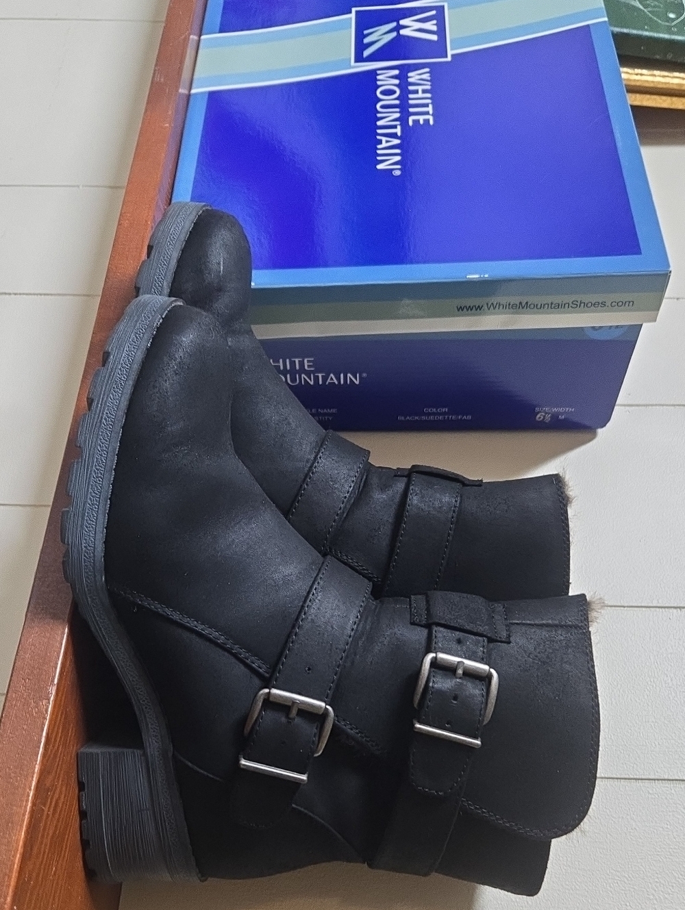 White Mountain Black Women's Double-Buckle Ankle Booties